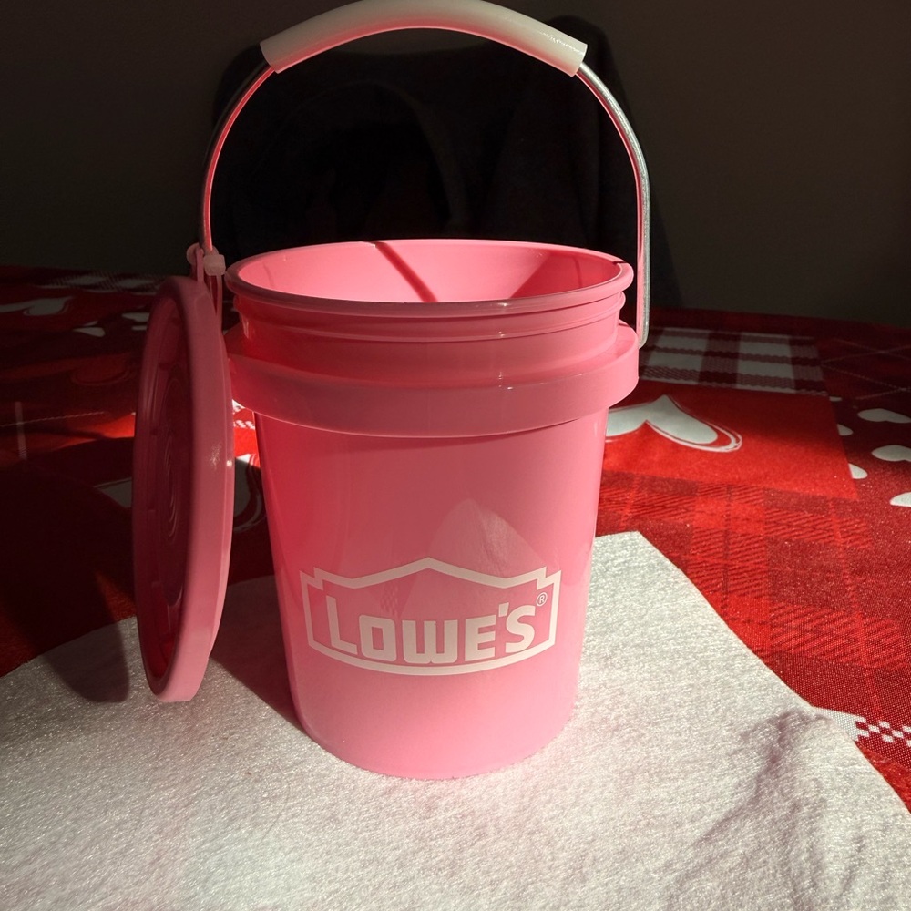 2 Pink or BLUE Lowe's Buckets with Lid